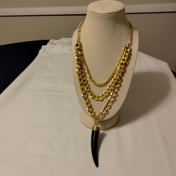 Iris Apfel & Bajalia Gold Chain & Bone Horn Pendent Statement Necklace - Picture 2 of 16